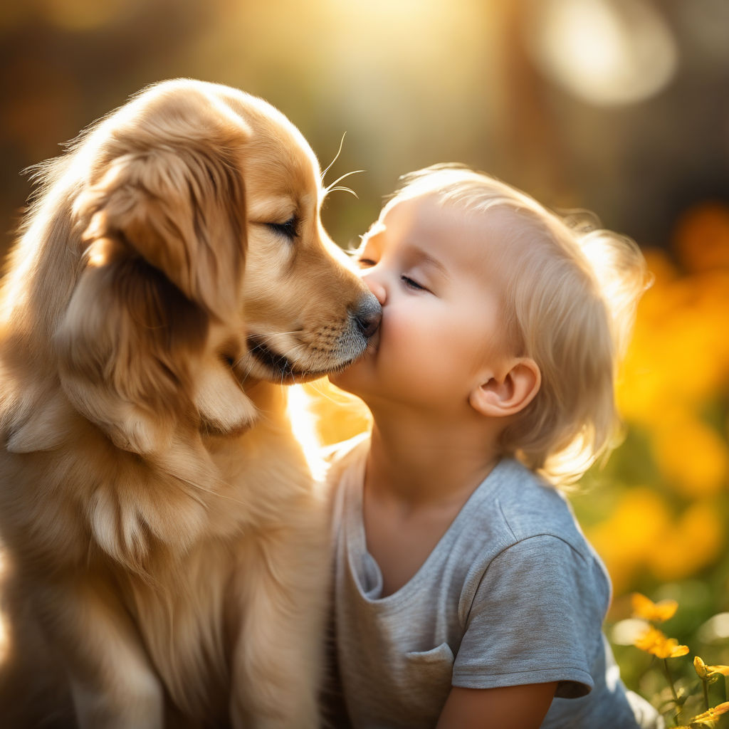 kid kissing golden
